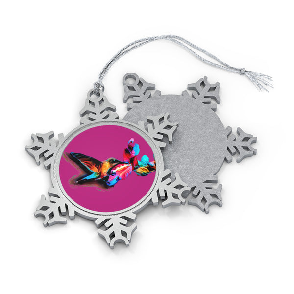 Hummingbird Landing Pewter Neat Pink Snowflake Ornament 1