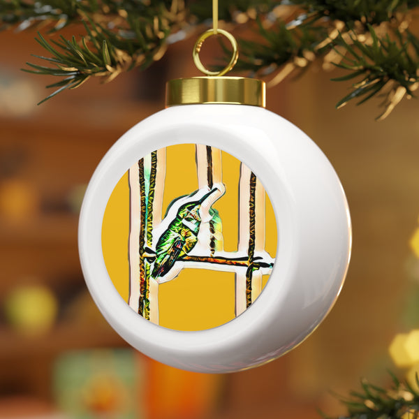 Hummingbird Gaze Yellow Ball Ornament