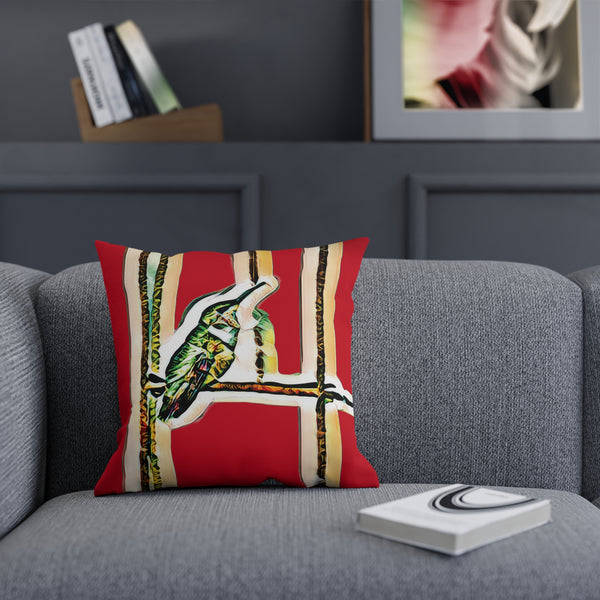 Hummingbird Emerald Red Cushion