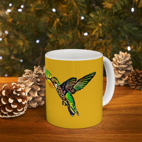 Hummingbird Emerald Light Yellow Ceramic Mug 11oz