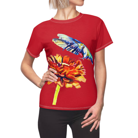 Women's Cut & Sew Hummingbird Wings Up Red Tee (AOP 1)