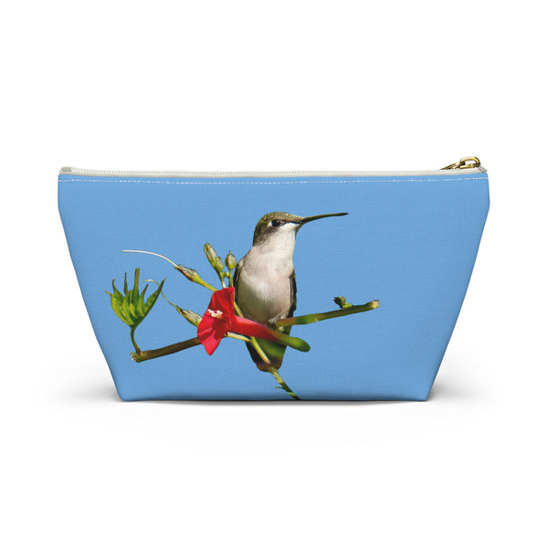 Hummingbird Red Bloom Light Blue Accessory Pouch w T-bottom