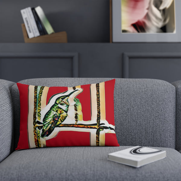 Hummingbird Emerald Red Cushion