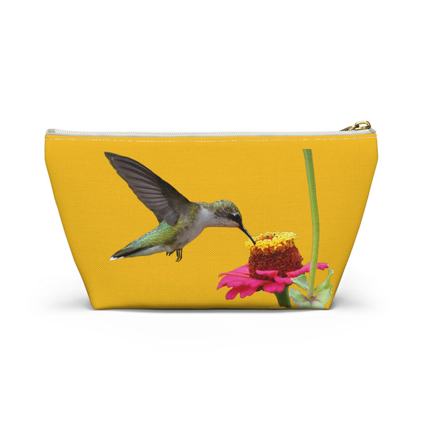 Hummingbird Zinnia Sip Yellow Accessory Pouch w T-bottom