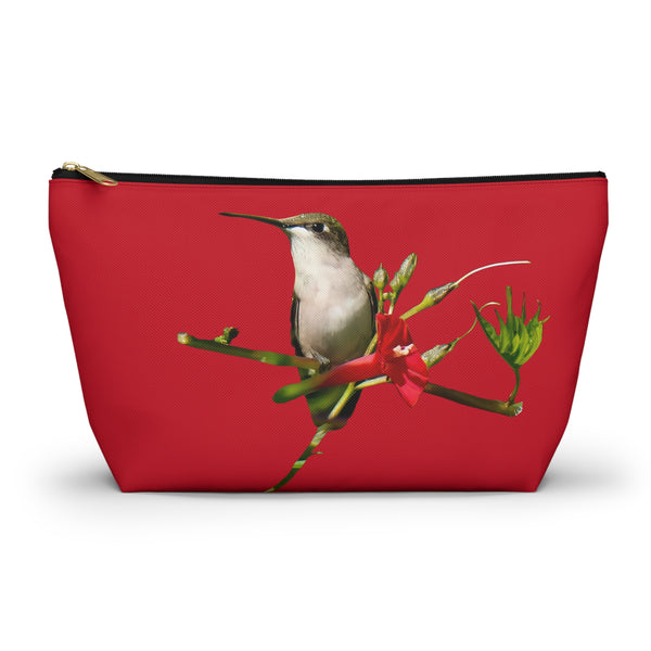 Hummingbird Red Bloom Red Accessory Pouch w T-bottom