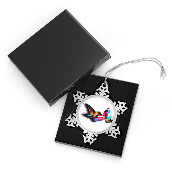 Hummingbird Landing Pewter Snowflake Ornament