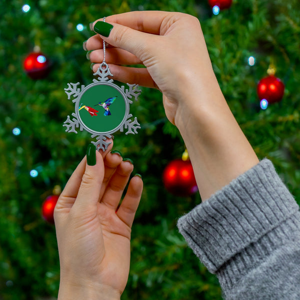 Hummingbird Sweet Pewter Green Snowflake Ornament