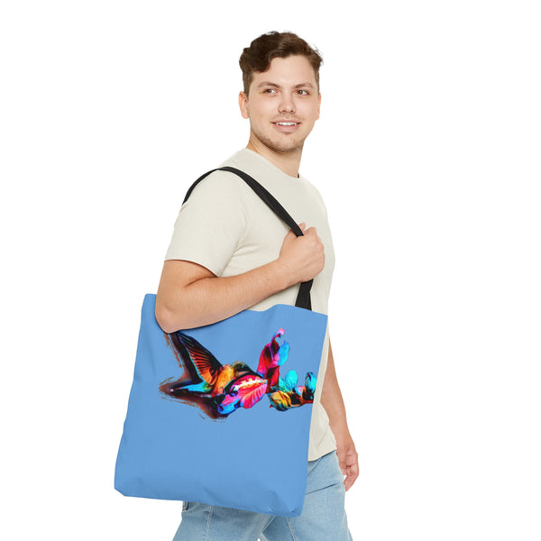 Hummingbird Landing Light Blue Tote Bag (AOP 1)