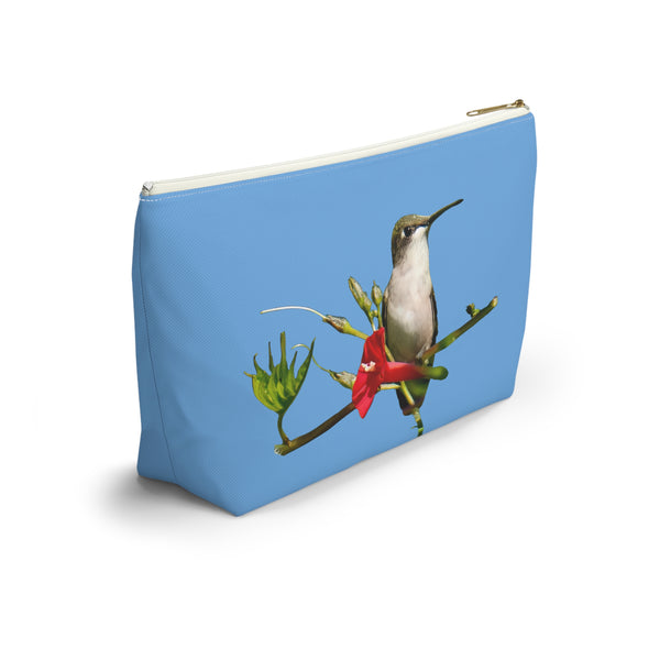 Hummingbird Red Bloom Light Blue Accessory Pouch w T-bottom
