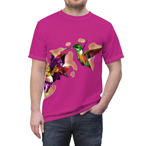 Unisex Cut & Sew Hummingbird Violet Neat Pink Tee (AOP 1)