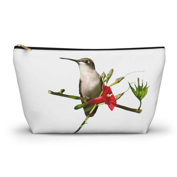 Hummingbird Red Bloom White Accessory Pouch w T-bottom