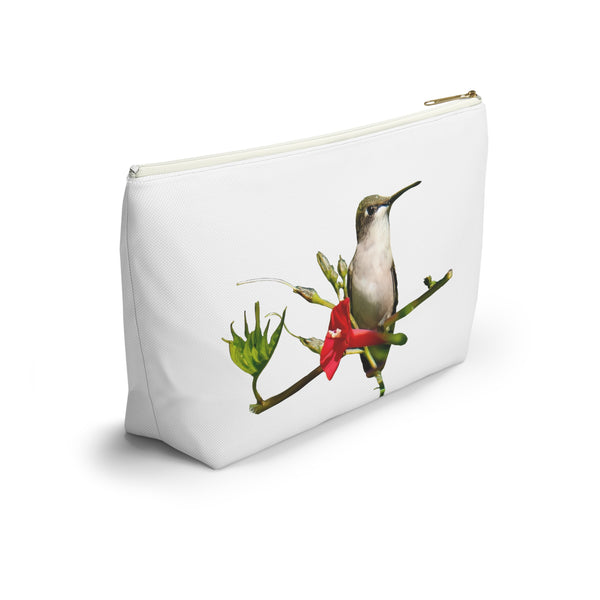 Hummingbird Red Bloom White Accessory Pouch w T-bottom