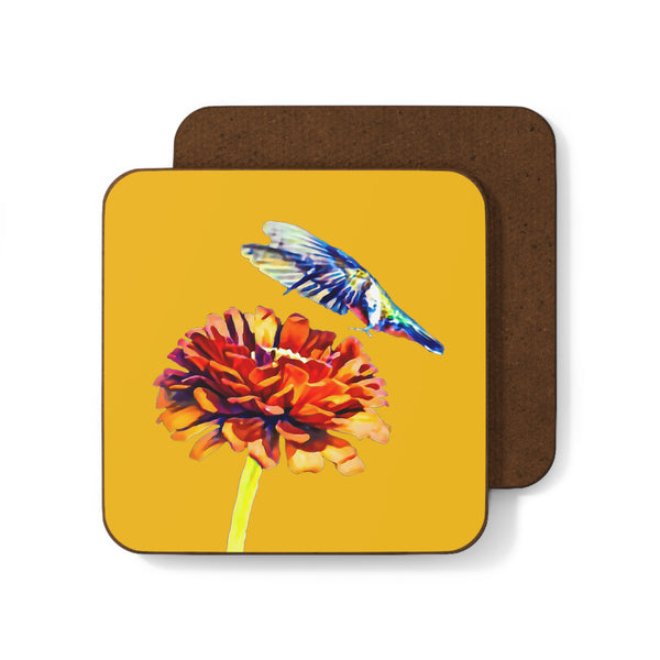 Hummingbird Wings Up Yellow Hardboard Back Coaster