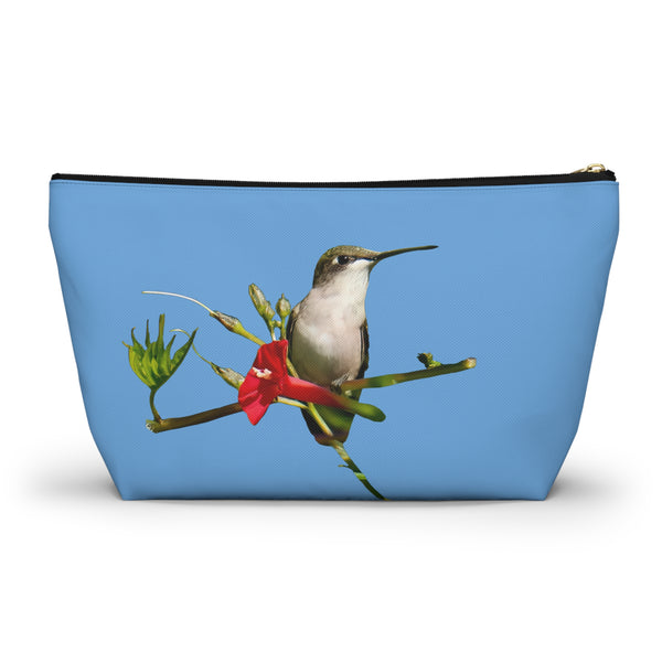 Hummingbird Red Bloom Light Blue Accessory Pouch w T-bottom
