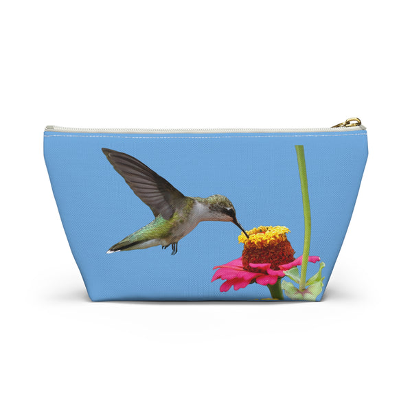 Hummingbird Zinnia Sip Light Blue Accessory Pouch w T-bottom