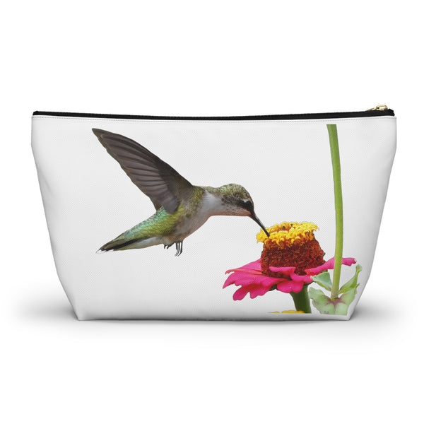 Hummingbird Zinnia Sip White Accessory Pouch w T-bottom