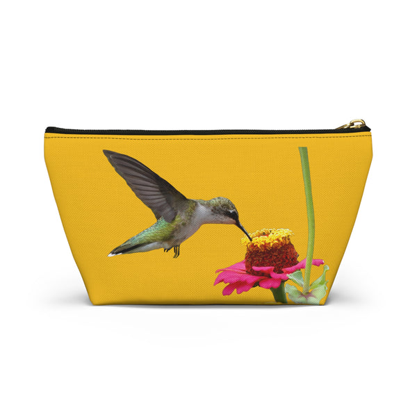 Hummingbird Zinnia Sip Yellow Accessory Pouch w T-bottom