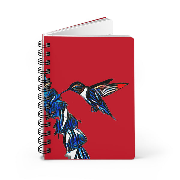 Hummingbird Blue Stick Red Spiral Bound Journal