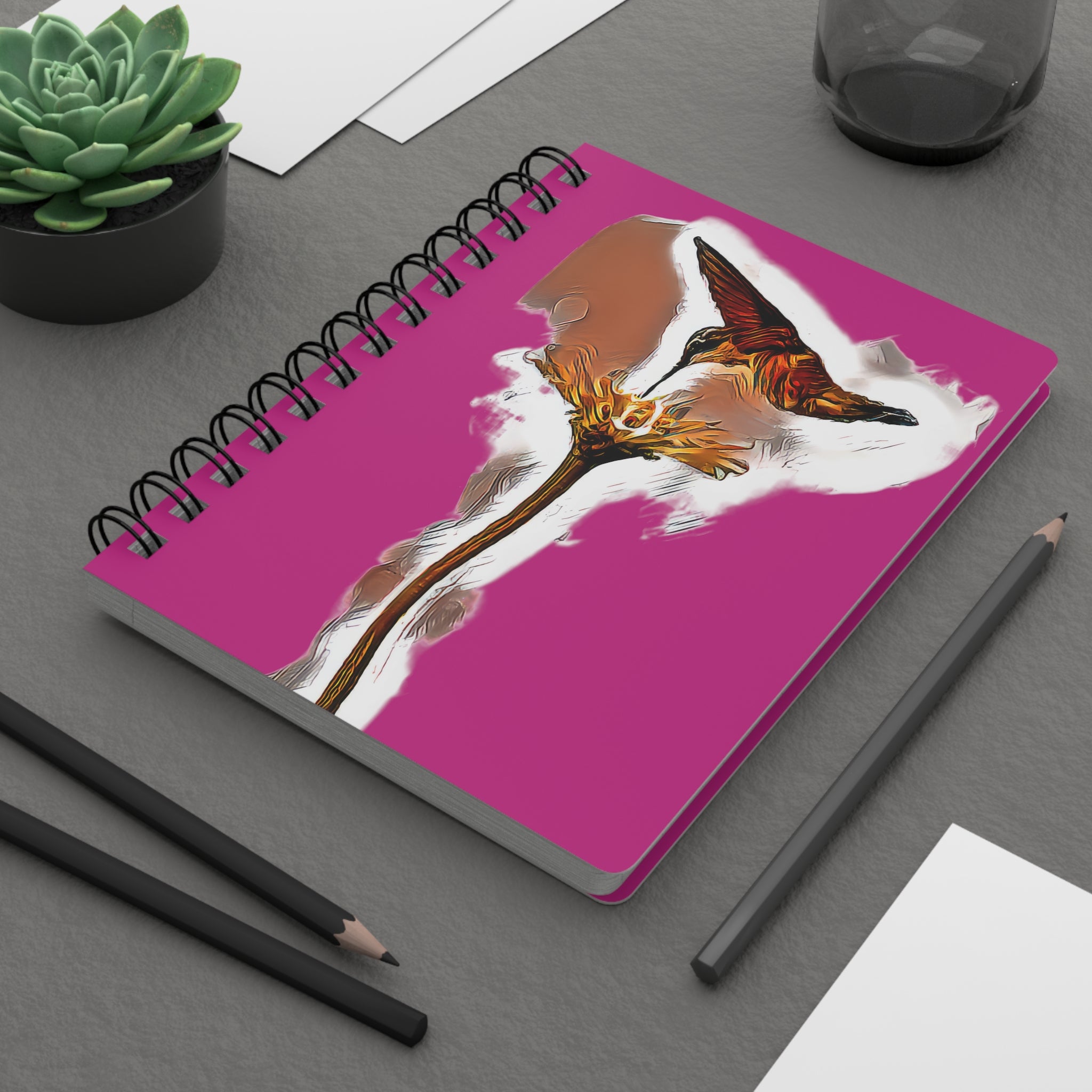 Hummingbird Flame Neat Pink Spiral Bound Journal