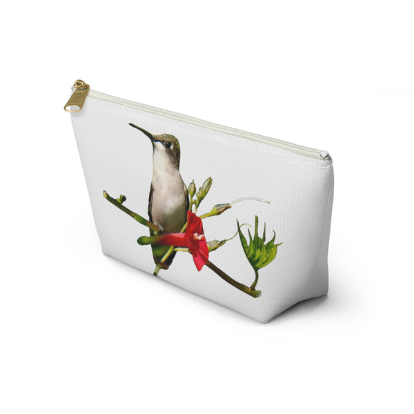 Hummingbird Red Bloom White Accessory Pouch w T-bottom