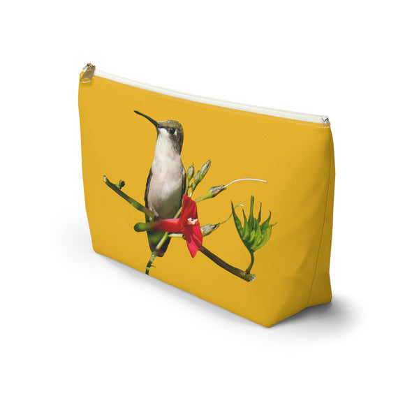 Hummingbird Red Bloom Yellow Accessory Pouch w T-bottom