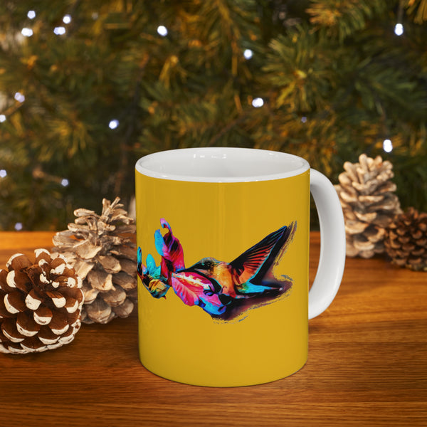 Hummingbird Landing Yellow Ceramic Mug 11oz