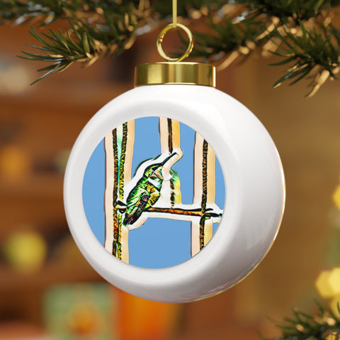 Hummingbird Gaze Light Blue Ball Ornament