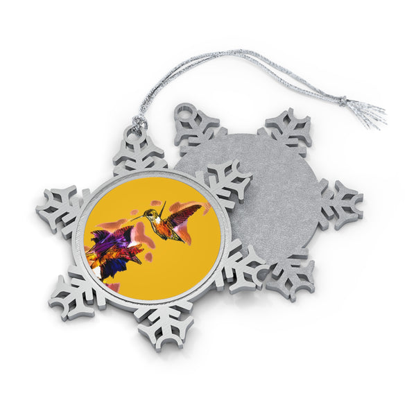 Hummingbird Violet Pewter Yellow Snowflake Ornament