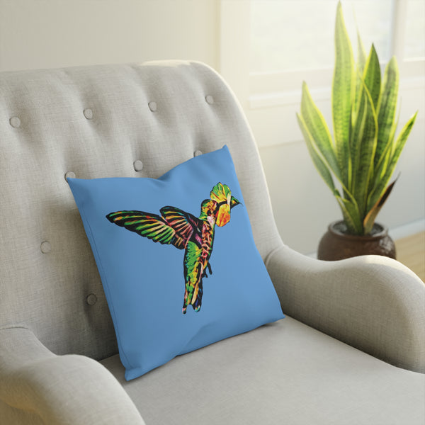 Hummingbird Emerald Sip Light Blue Cushion