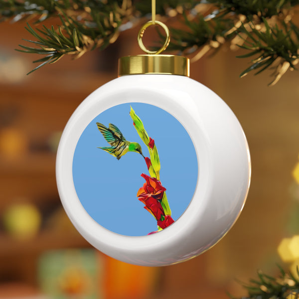 Hummingbird Gladiolus Light Blue Ball Ornament