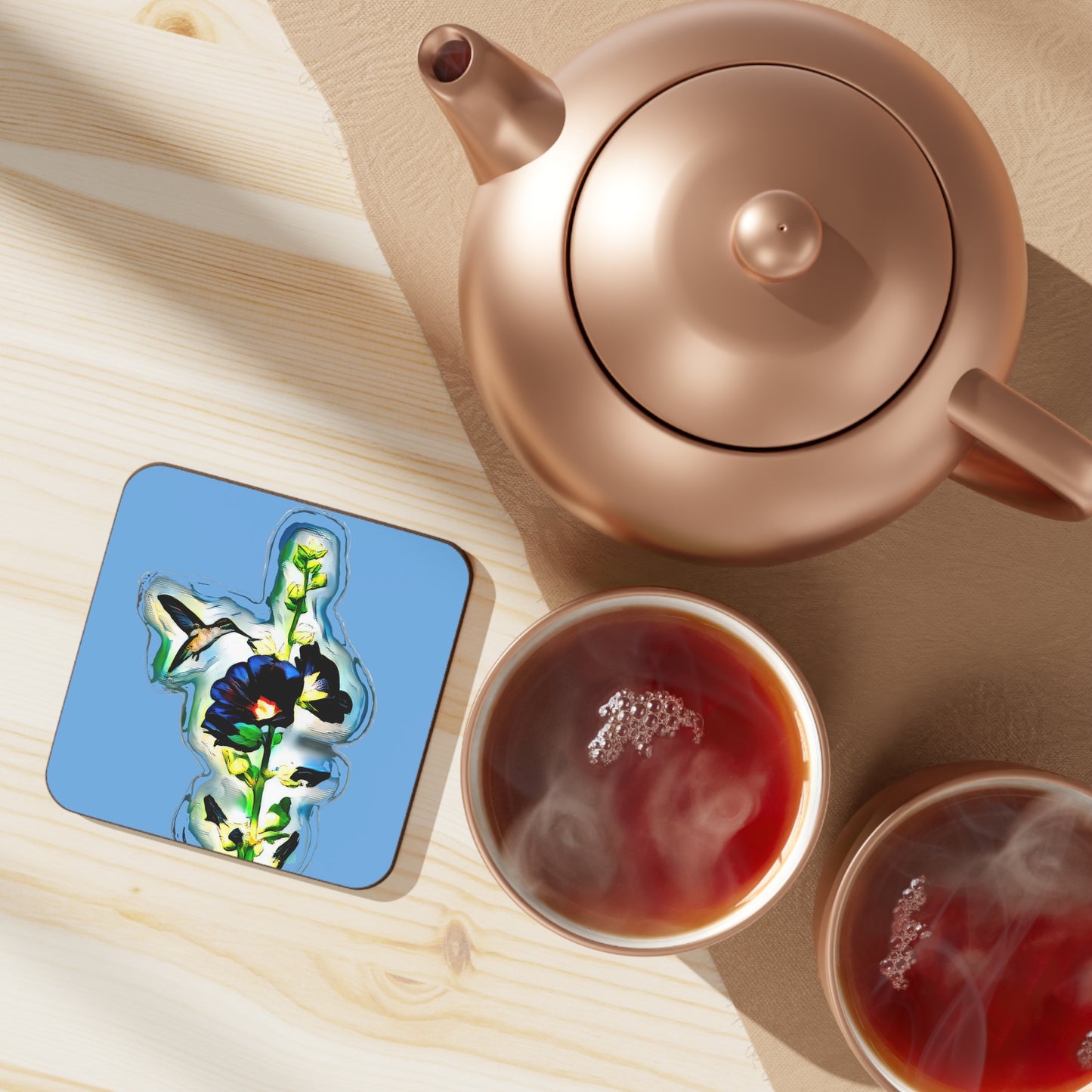 Hummingbird Standing Light Blue Hardboard Back Coaster