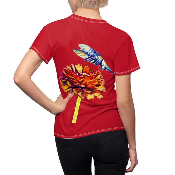 Women's Cut & Sew Hummingbird Wings Up Red Tee (AOP 1)