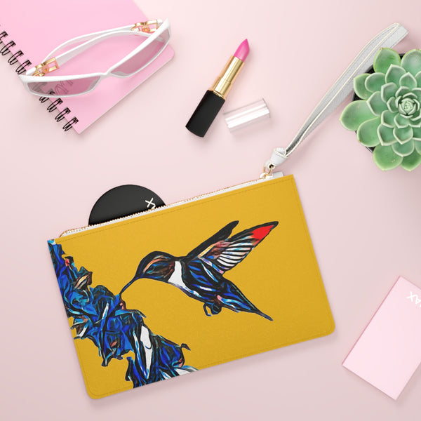 Hummingbird Blue Stick Yellow Clutch Bag (2)