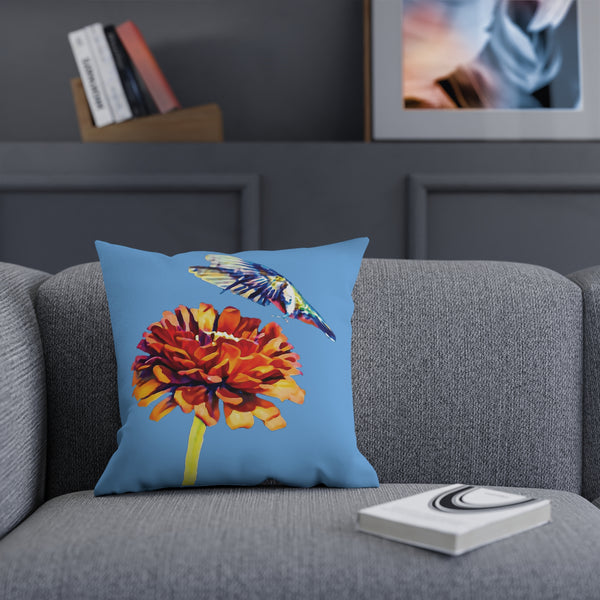 Hummingbird Wings Up Light Blue Cushion