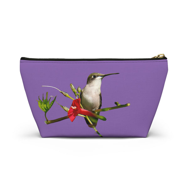 Hummingbird Red Bloom Day Purple Accessory Pouch w T-bottom