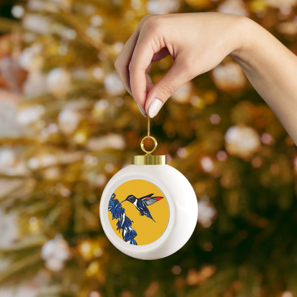 Hummingbird Blue Stick Yellow Ball Ornament