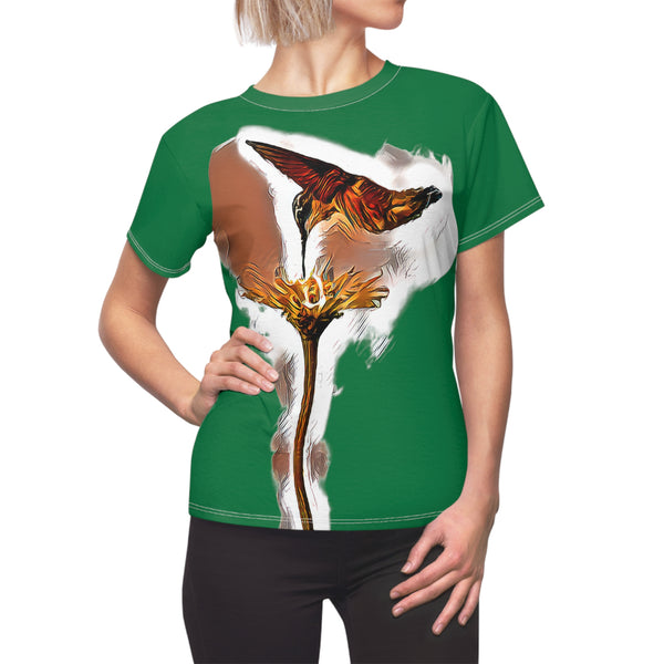 Women's Cut & Sew Hummingbird Flame Green Tee (AOP 2)