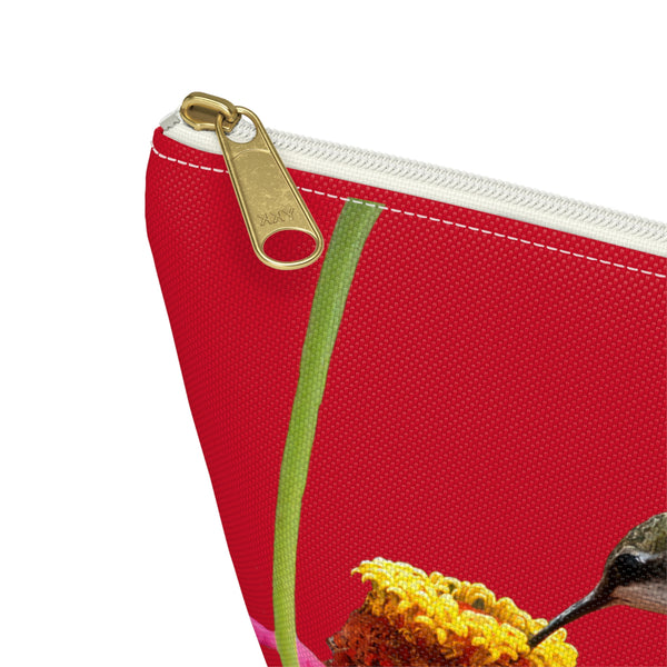 Hummingbird Zinnia Sip Red Accessory Pouch w T-bottom