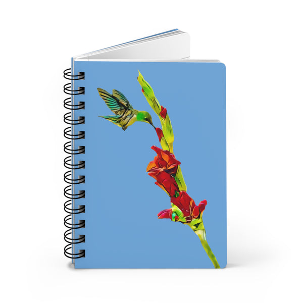 Hummingbird Gladiolus Standing Light Blue Spiral Bound Journal