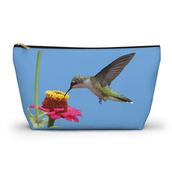 Hummingbird Zinnia Sip Light Blue Accessory Pouch w T-bottom