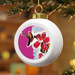 Hummingbird Red Rosa Neat Pink Ball Ornament