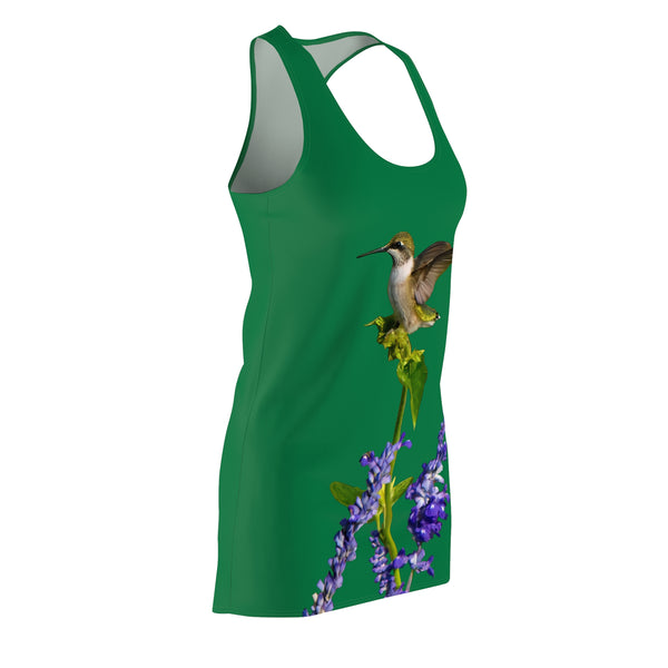 Hummingbird Lookout Green Women's Cut & Sew Racerback Dress (AOP)