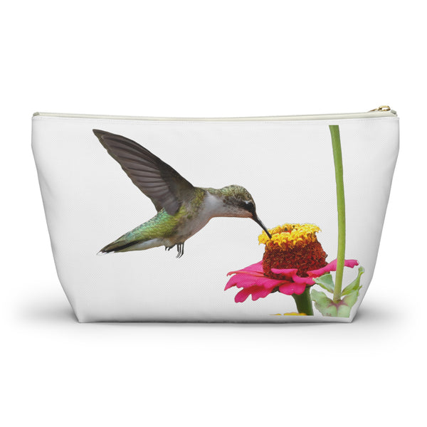 Hummingbird Zinnia Sip White Accessory Pouch w T-bottom