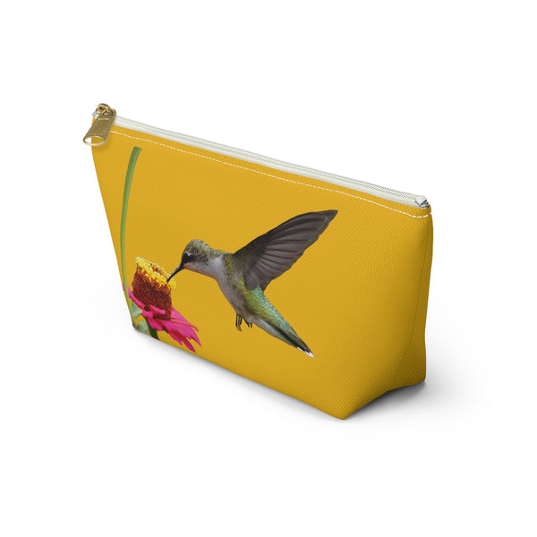 Hummingbird Zinnia Sip Yellow Accessory Pouch w T-bottom