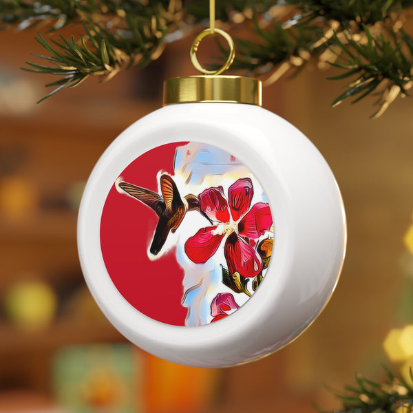 Hummingbird Red Rosa Red Ball Ornament