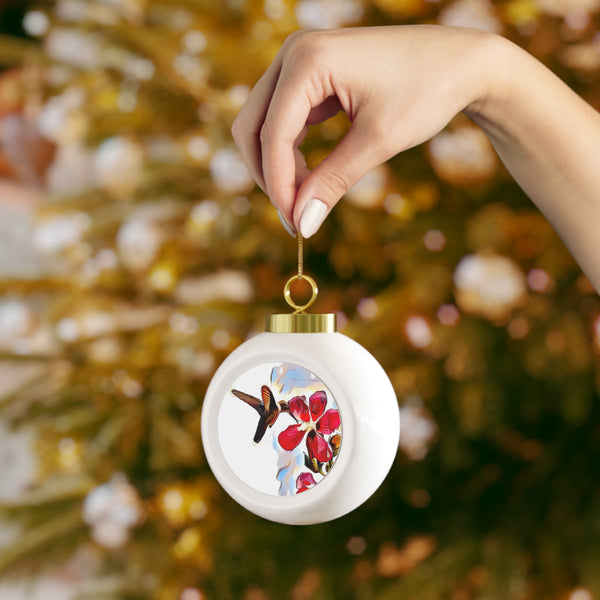 Hummingbird Red Rosa Ball Ornament