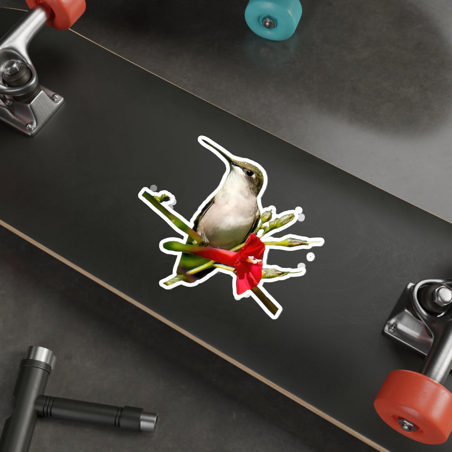 Hummingbird Red Bloom Die-Cut Stickers