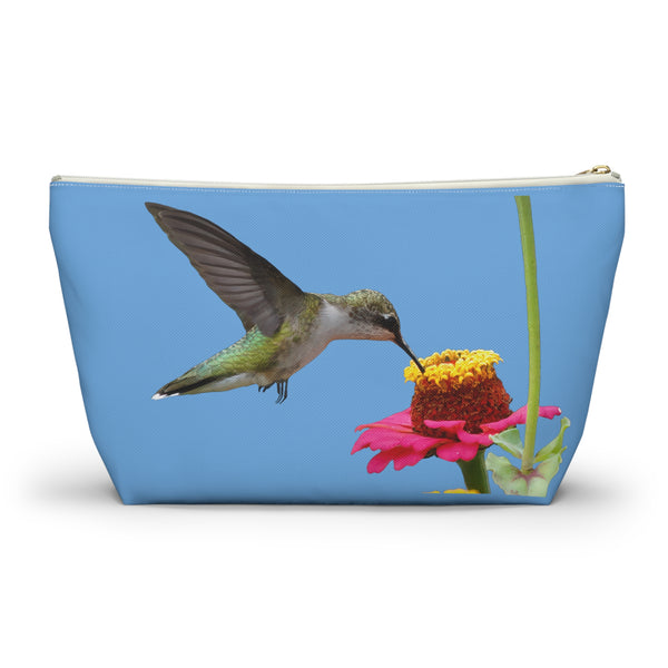 Hummingbird Zinnia Sip Light Blue Accessory Pouch w T-bottom