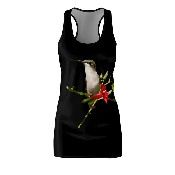 Hummingbird Red Bloom Yellow Women's Cut & Sew Racerback Dress (AOP)