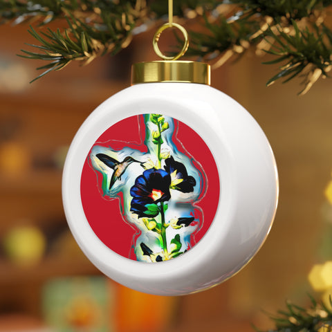 Hummingbird Standing Red Ball Ornament